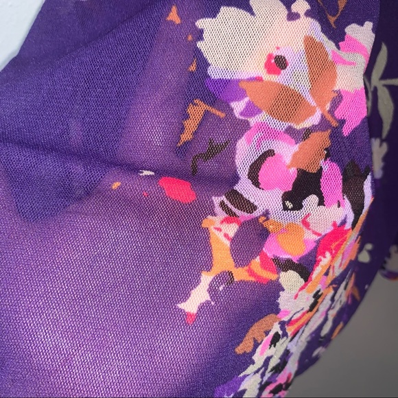 Express Floral Print Ruffle Mesh Overlay Sleeveless Top - Picture 3 of 8